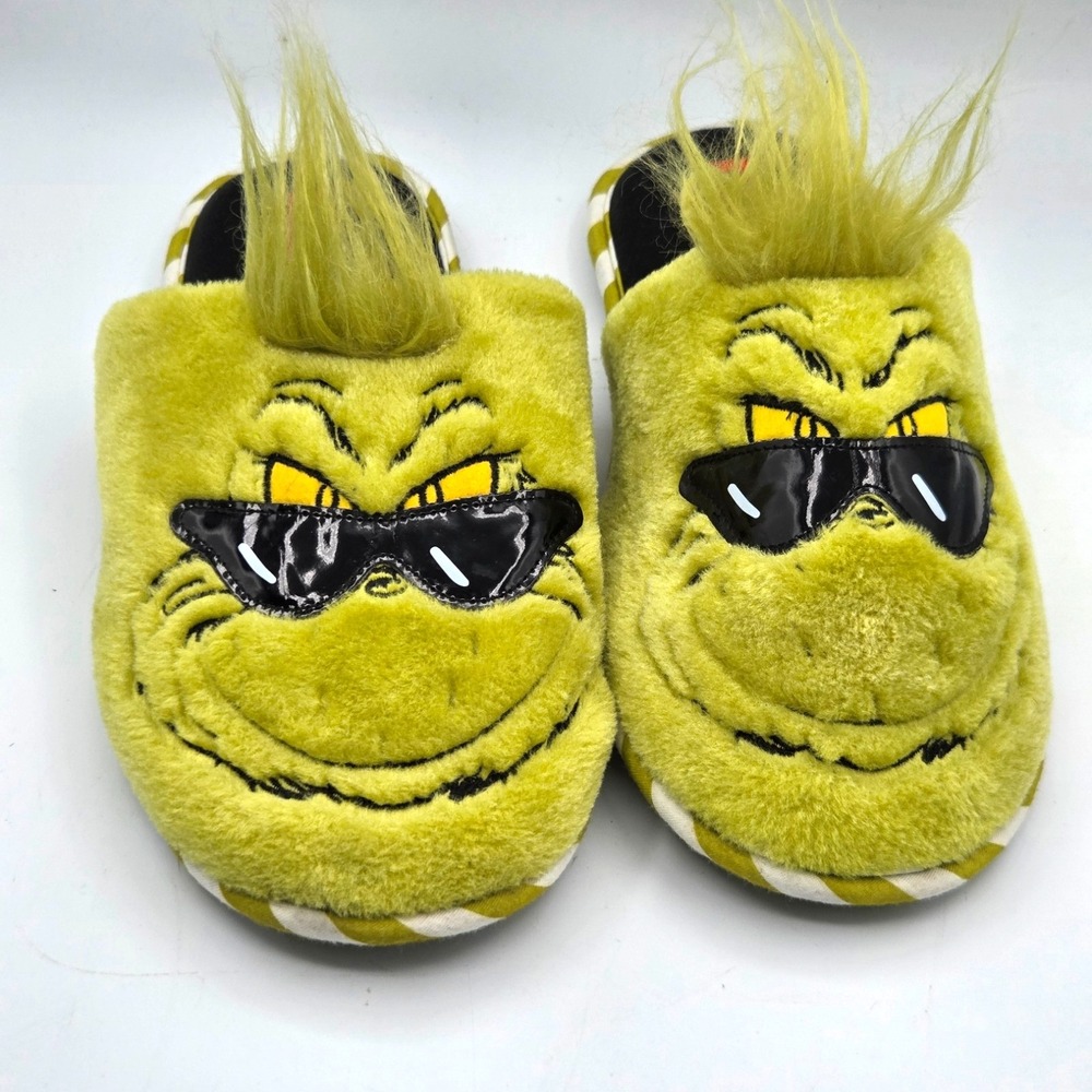 Dr. Seuss The Grinch with Sunglasses Plush Slippers Mens 9-10 Slides Slip On